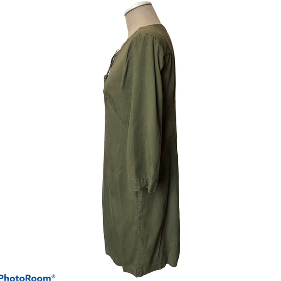 Talbots Ladies Army Green Dress Lace Up 3/4 Long Sleeve Petite Women's Size 6 - Picture 3 of 7